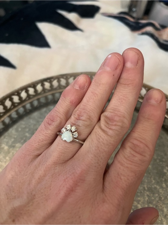 Jewelry - Opal and Cubic Zirconia White Gild Filled Paw Print Ring - White Opal Accent